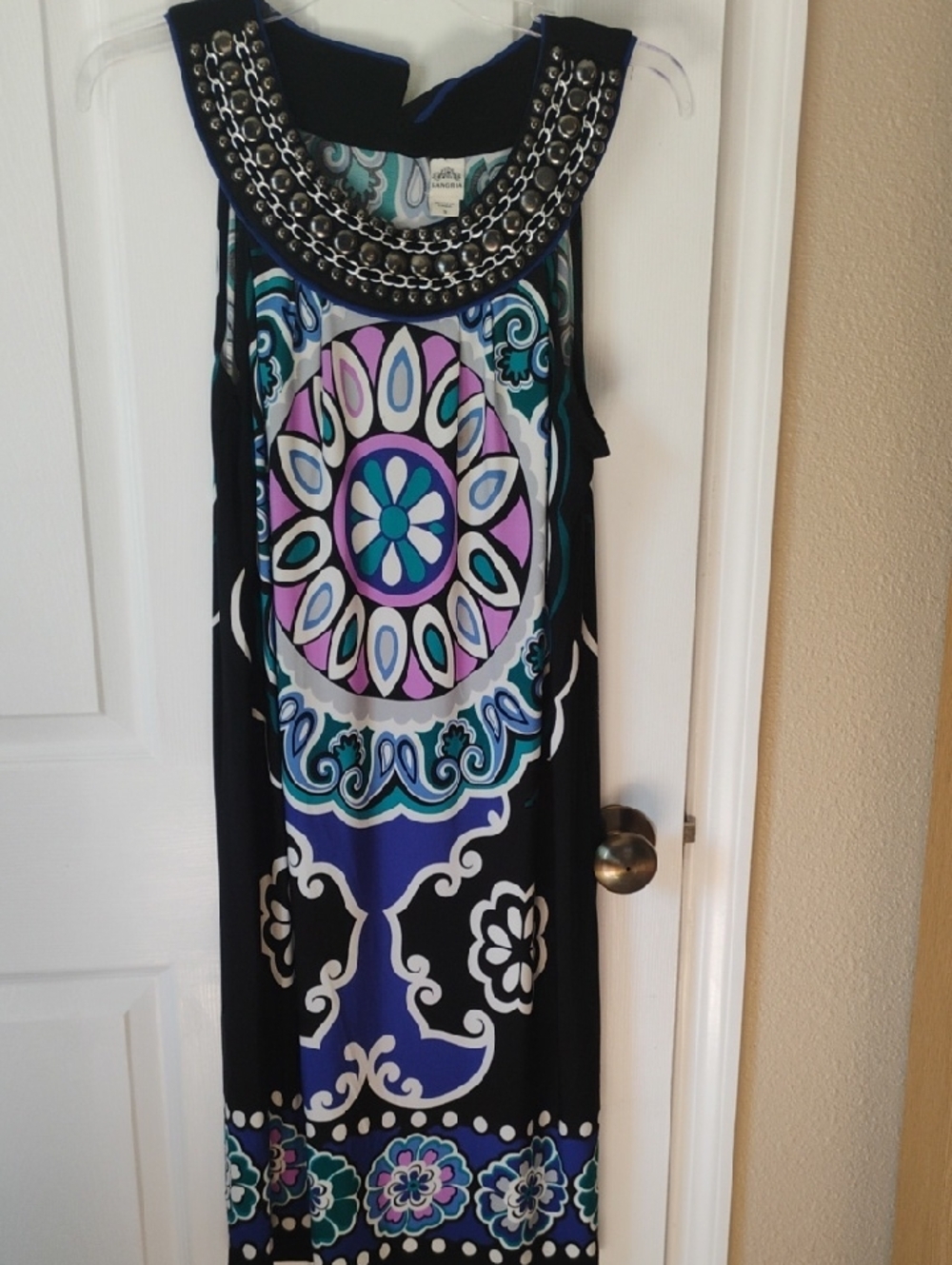 Sangria Jewelled Neck Purple And Black Dress Size 10